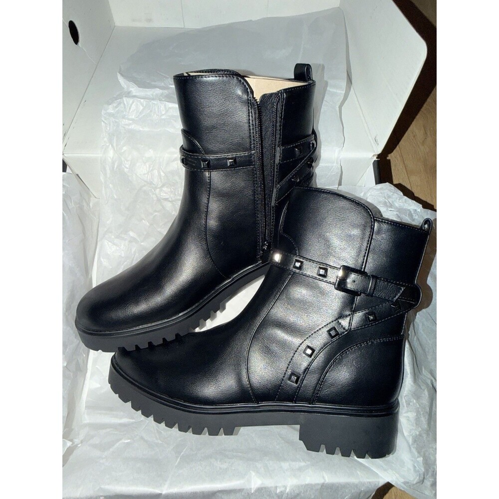 New In Box NINE WEST Black Boots KOLLET3 Size 10.5 Womens Zipper Side Embellish